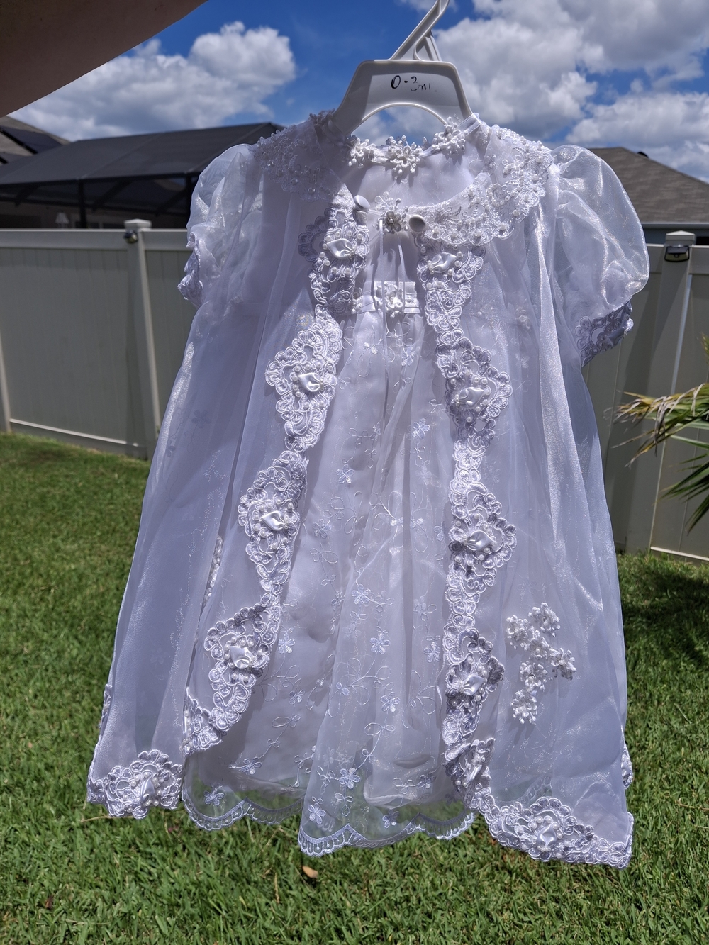 White Floral Lace Baby Dress - Baptismal Christening With Overlay Cape